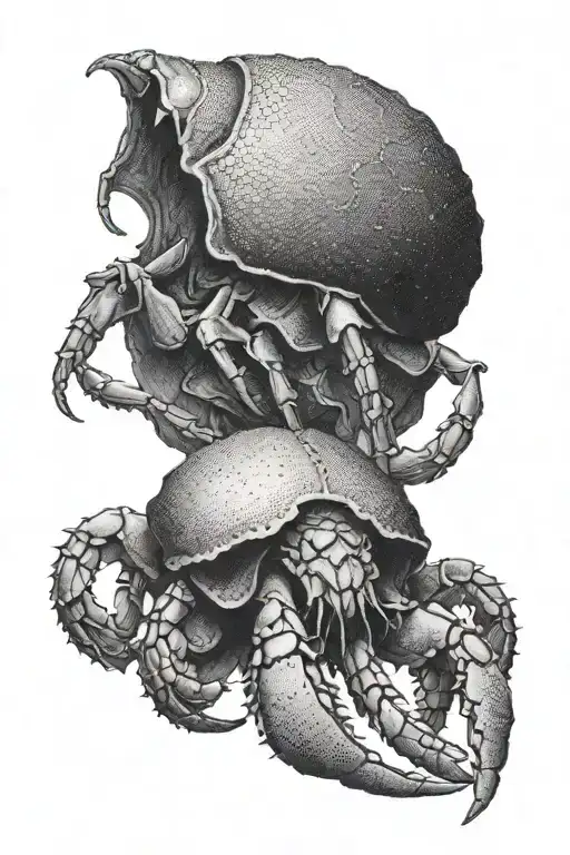 hermit crab using a badger skull as a shell tattoo design idea