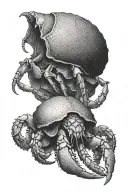 hermit crab using a badger skull as a shell tattoo design idea
