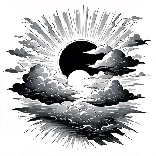 Clouds And Sun Rays tattoo design idea