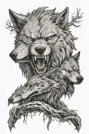 tree wolves face angry  tattoo design idea