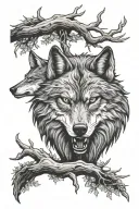 tree wolves face angry  tattoo design idea