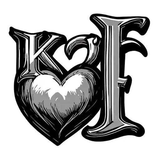 Heart made with Letter K I J F tattoo design idea
