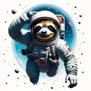 A space sloth astronaut floating through and asteroid belt  tattoo design idea