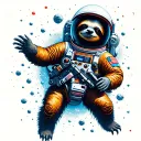A space sloth astronaut floating through and asteroid belt  tattoo design idea
