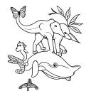 Macaw, lion, elephant, giraffe, dragonfly, toucan, butterfly, monkey, turtle, dolphin tattoo design idea
