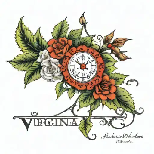 virginia, 05/23/1974 in roman numerals surrounded tattoo design idea