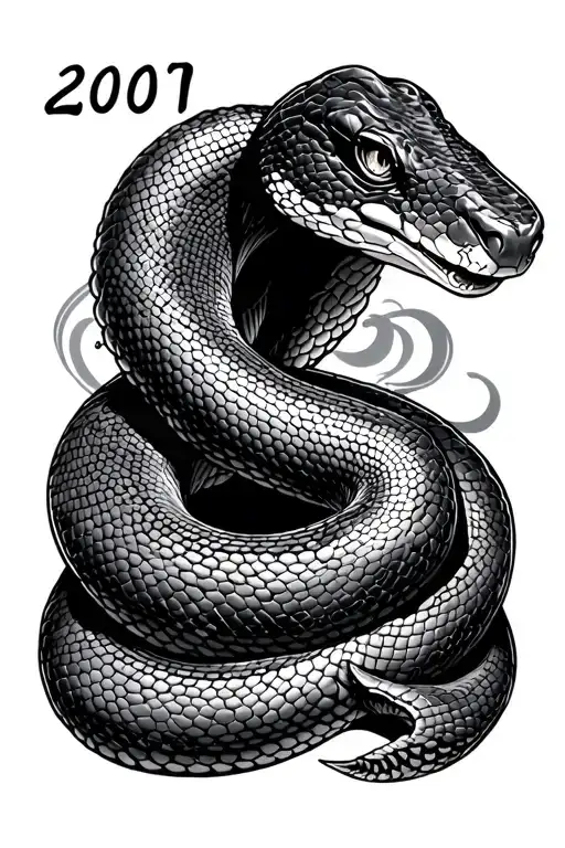 snake making a shape of 2001 birth year tattoo design idea