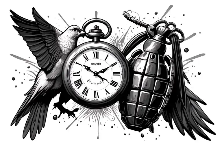 dove and grenade smashed pocket watch paisley pattern tattoo design idea