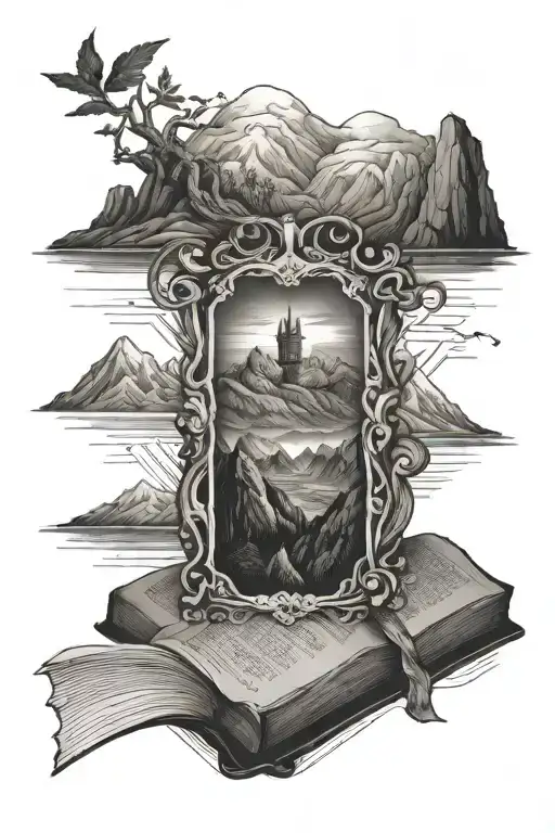 Mountains and a bible scripture intertwined within tattoo design idea