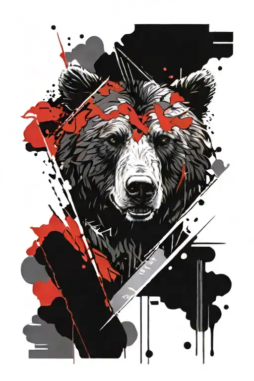 half angry bear head tattoo design idea