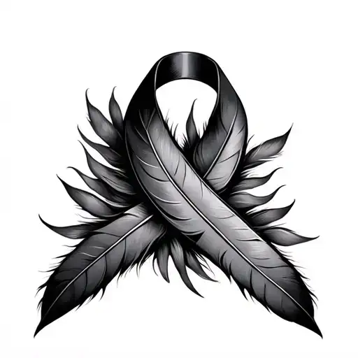 cancer ribbon made of feathers tattoo design idea