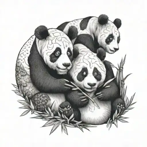 pandas and bamboo eating tattoo design idea