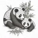pandas and bamboo eating tattoo design idea