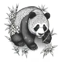 pandas and bamboo eating tattoo design idea