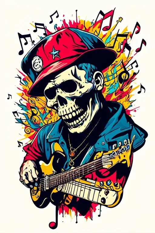 ghoul hip hop  star surrounded by music notes and elements  tattoo design idea