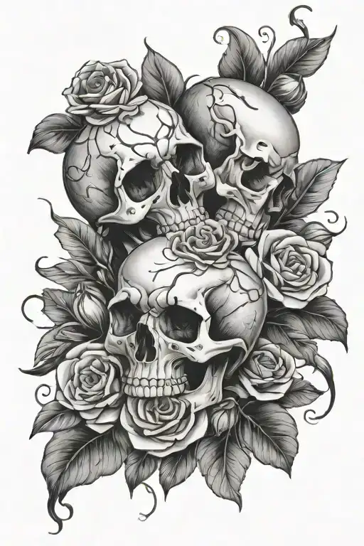 2 skulls in bouquet composed tattoo design idea