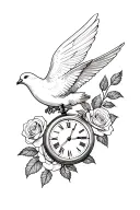 dove with a pocket watch and roses tattoo design idea
