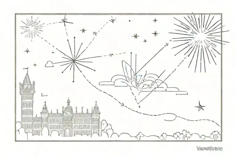 "my little Versailles" with small fireworks around the tattoo tattoo design idea