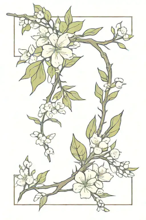 western spine tattoo with words, and hemlock and apple blossoms included tattoo design idea