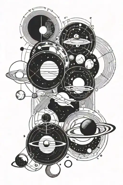 planets solar system infinity symbol stars northern lights  tattoo design idea