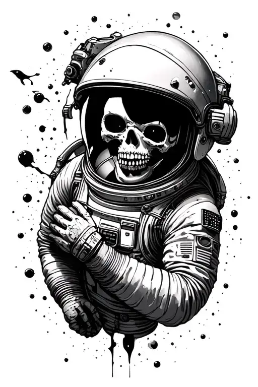 Dead Astronaut with a shattered helmet floating in space tattoo design idea