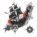 ship silhouette, old navigation map, compass,sea tattoo design idea
