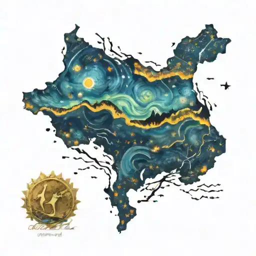 starry night by van gogh map of venezuela filled tattoo design idea