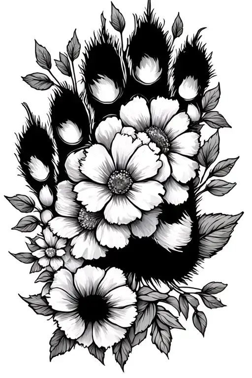 paw prints with flowers inside tattoo design idea