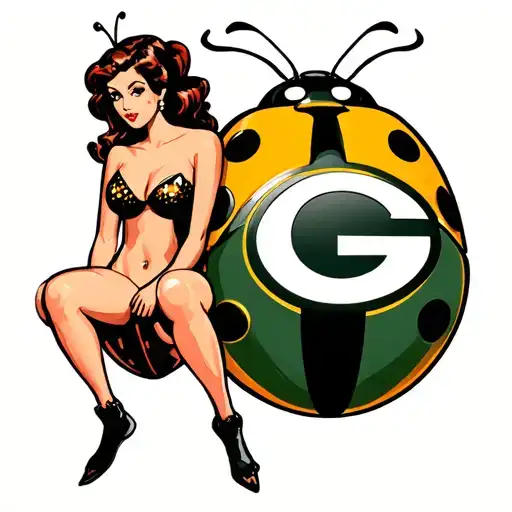 greenbay packers g with lady bug sitting together tattoo design idea