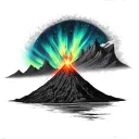 give me a tattoo of an erupting volcano with an aurora borealis  tattoo design idea