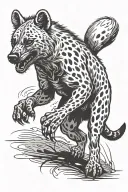 hyena in dynamic pose, jumping. full body. equal proportions. thick outline. no sharp lines. Old School style tattoo design idea