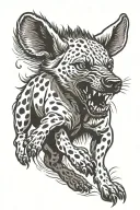hyena in dynamic pose, jumping. full body. equal proportions. thick outline. no sharp lines. Old School style tattoo design idea