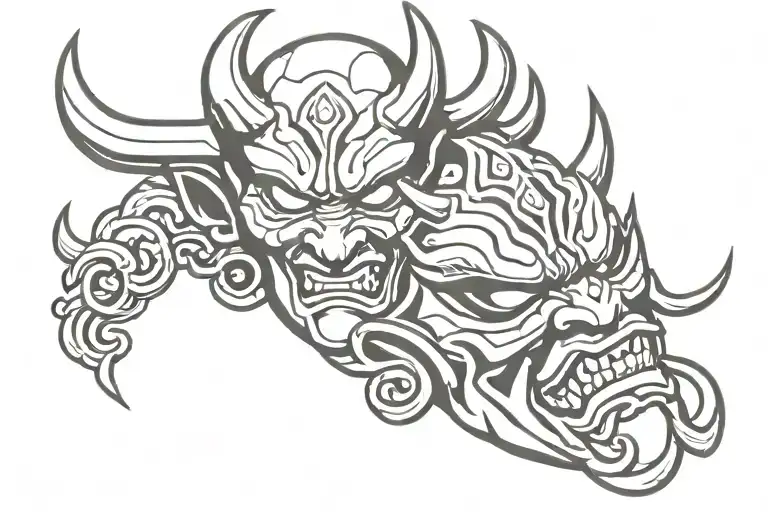 oni mask split in half tattoo design idea