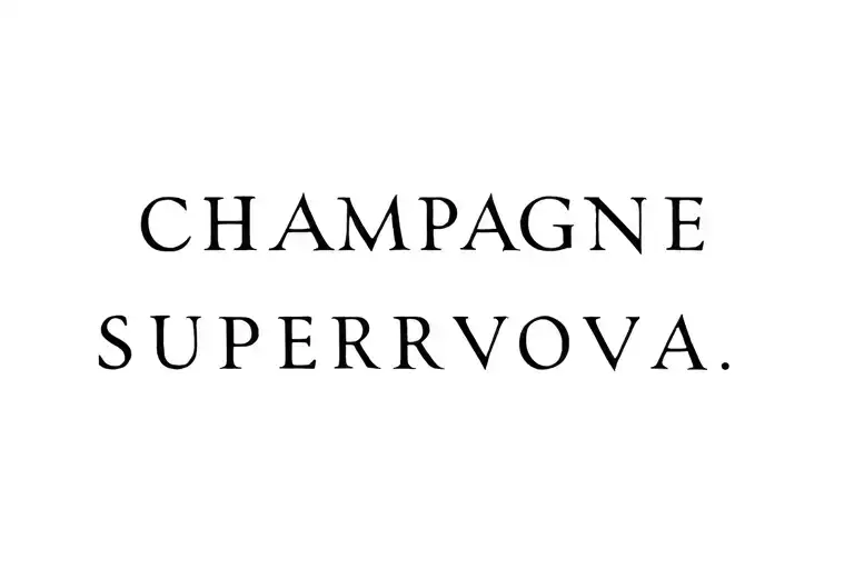 Text in 2 lines, letters should be above each other (both words have the same number of letters): CHAMPAGNE SUPERNOVA  tattoo design idea