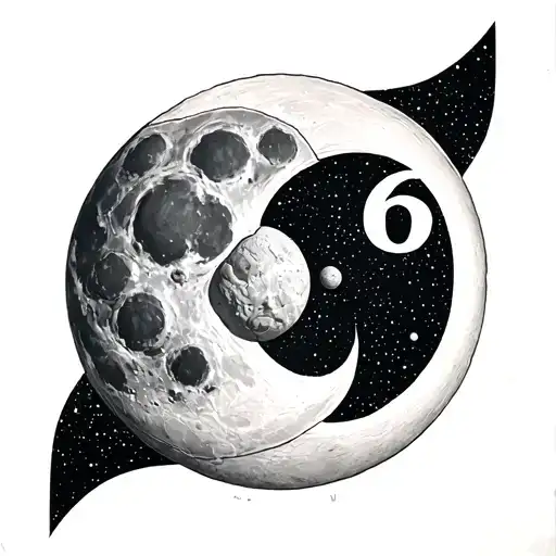 moon with number  6 on left side of design and the moon completing a circle with the modern nasa spacex style of tattoo  tattoo design idea