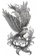phoenix rising from the ashes symbolizing rebirth , lotus  tattoo design idea