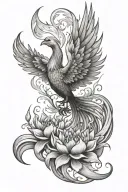 phoenix rising from the ashes symbolizing rebirth , lotus  tattoo design idea