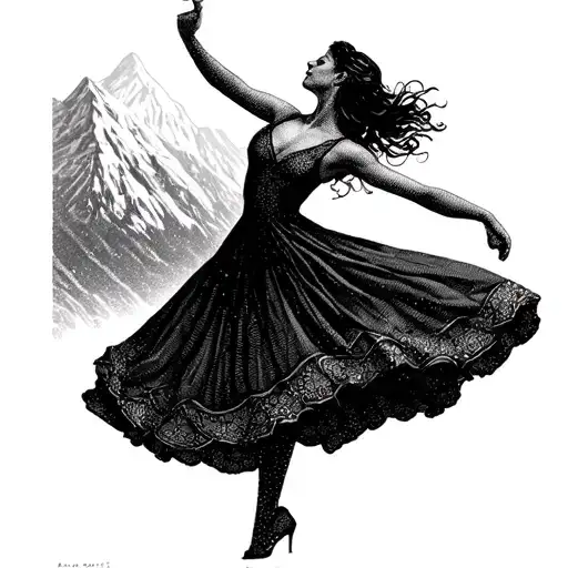a woman dancing tango in the mountains tattoo design idea