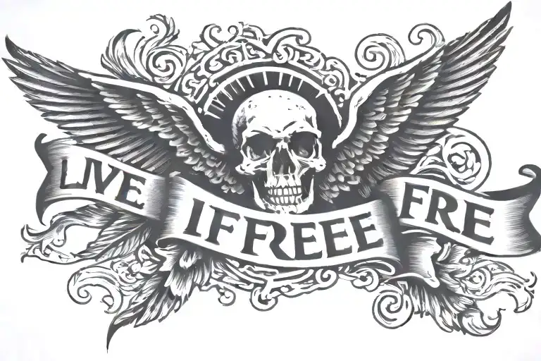 "Live Free or Fucking Die" phrase tattoo design idea