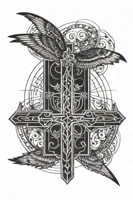 verse Mark 4:40 with cross and wings spread tattoo design idea