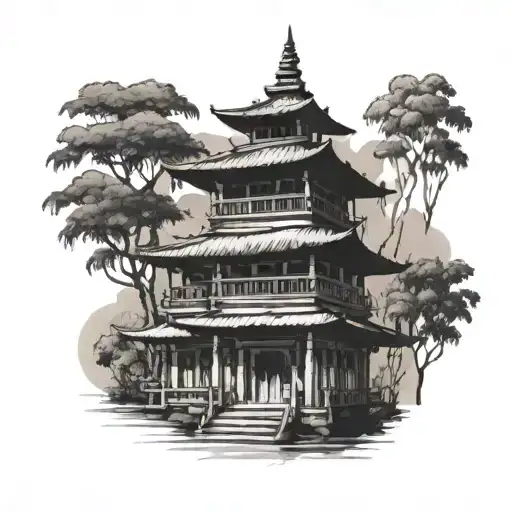 nepali temple in bamboo tattoo design idea