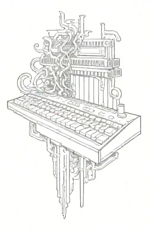 spine and keyboard intertwined tattoo design idea