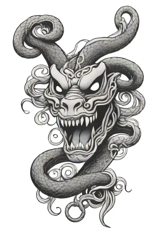 manga mask snake intertwined tattoo design idea