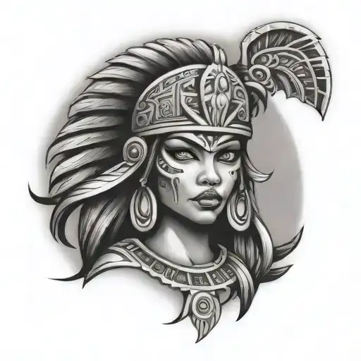 Aztec princess warrior hold dagger tattoo design idea