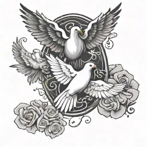 name written with god and doves flying around name  tattoo design idea
