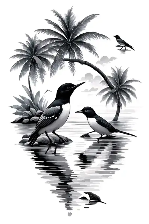 Beach scene with birds guam  tattoo design idea