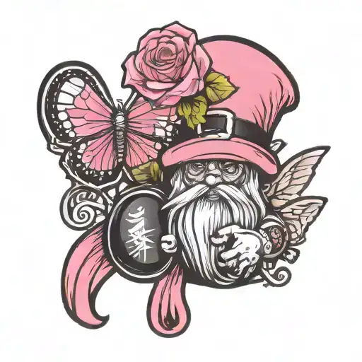 gnome boxing gloves pink breast cancer ribbon butterfly Harley sporster  tattoo design idea