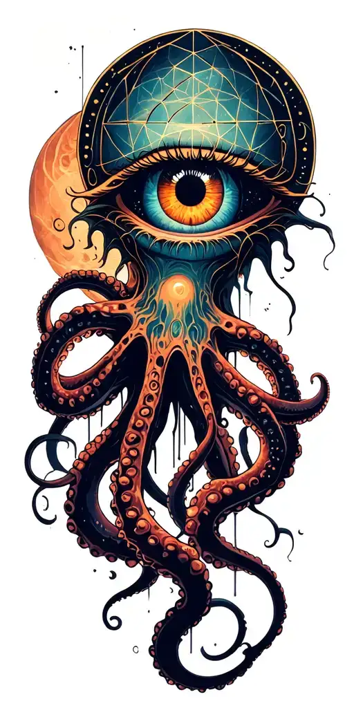 sacred geometry with eye and octopus tentacles  tattoo design idea