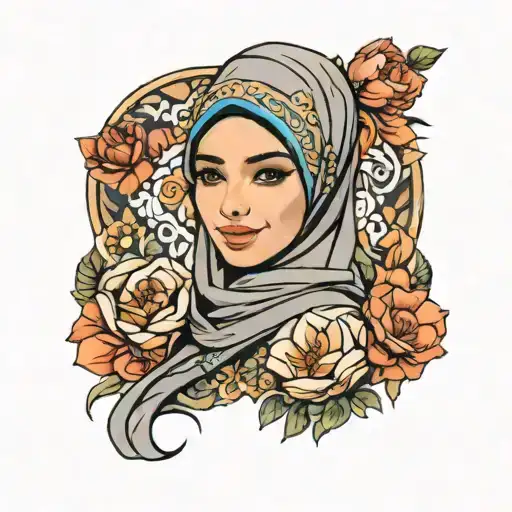 girl having charming smile wearing hijab tattoo design idea