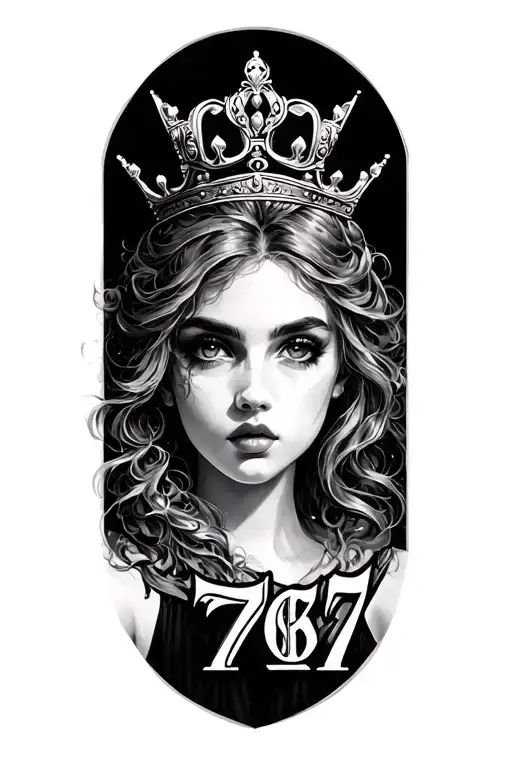 7777 and crown made tattoo design idea